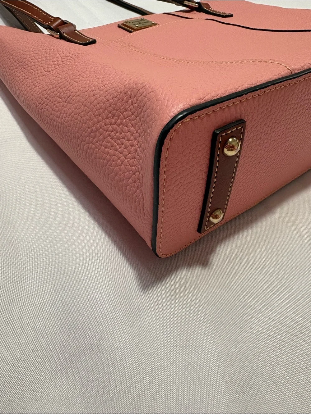 Dooney & Bourke Pink Pebbled Tote with Brown Handles